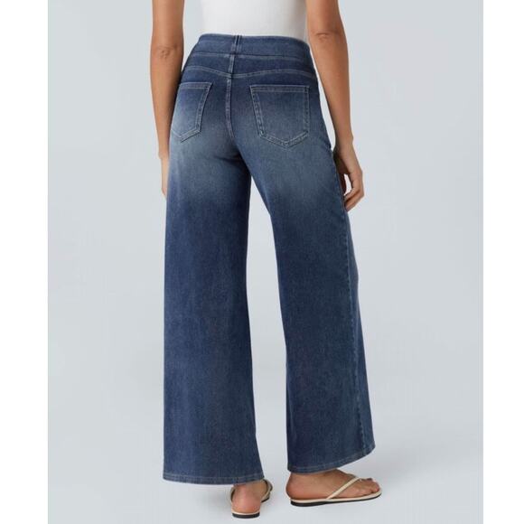 Halara Flex Size 2X High Waisted Wide Leg Pull On Casual Jeans Royal Blue Denim - Picture 2 of 11